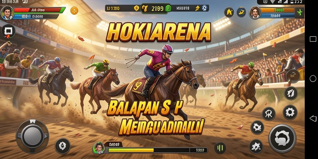 Tampilan balapan seru di HOKIARENA dengan mobil cepat dan trek menantang.