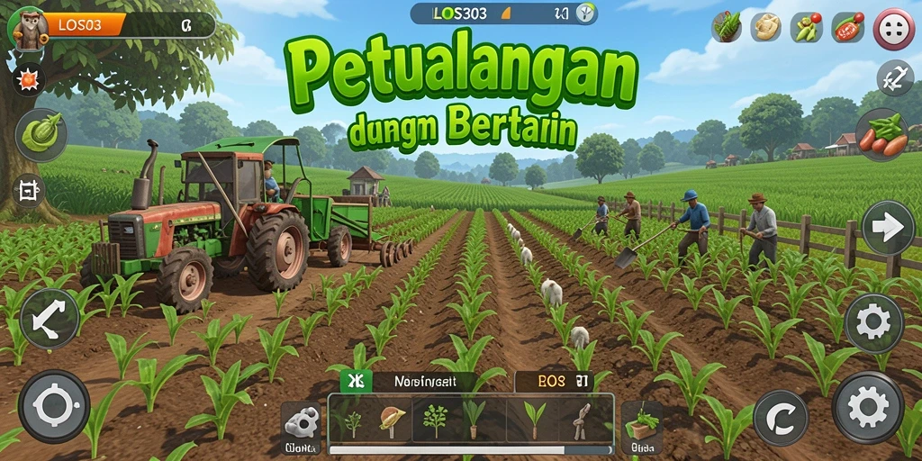 Screenshot utama dari gameplay LOS303 yang memperlihatkan aktivitas bertani.