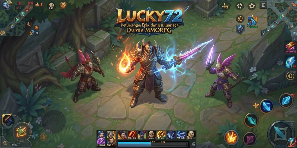 Tampilan gameplay LUCKY72 dengan aksi epik dan karakter unik.