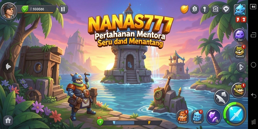 Screenshot gameplay NANAS777 dengan aksi menara pertahanan yang intens.