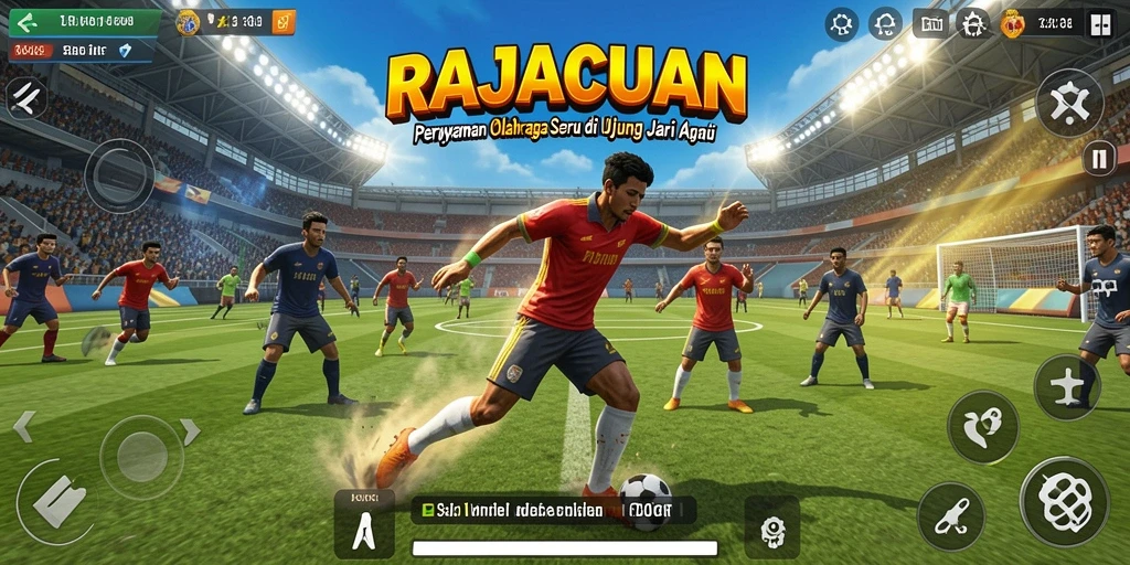 Tangkapan layar RAJACUAN menampilkan aksi seru dalam permainan olahraga.