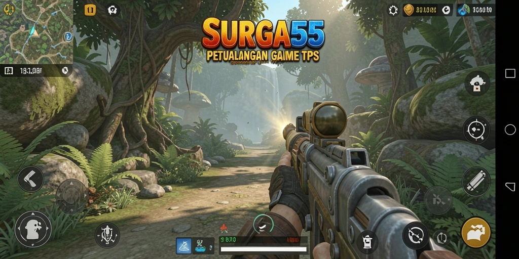Tangkapan layar utama SURGA55 menampilkan aksi intens dalam gameplay TPS.