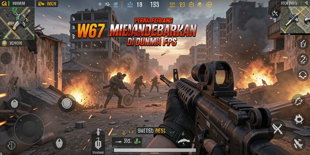 Screenshot gameplay W67 yang menampilkan aksi tembak-menembak yang intens.